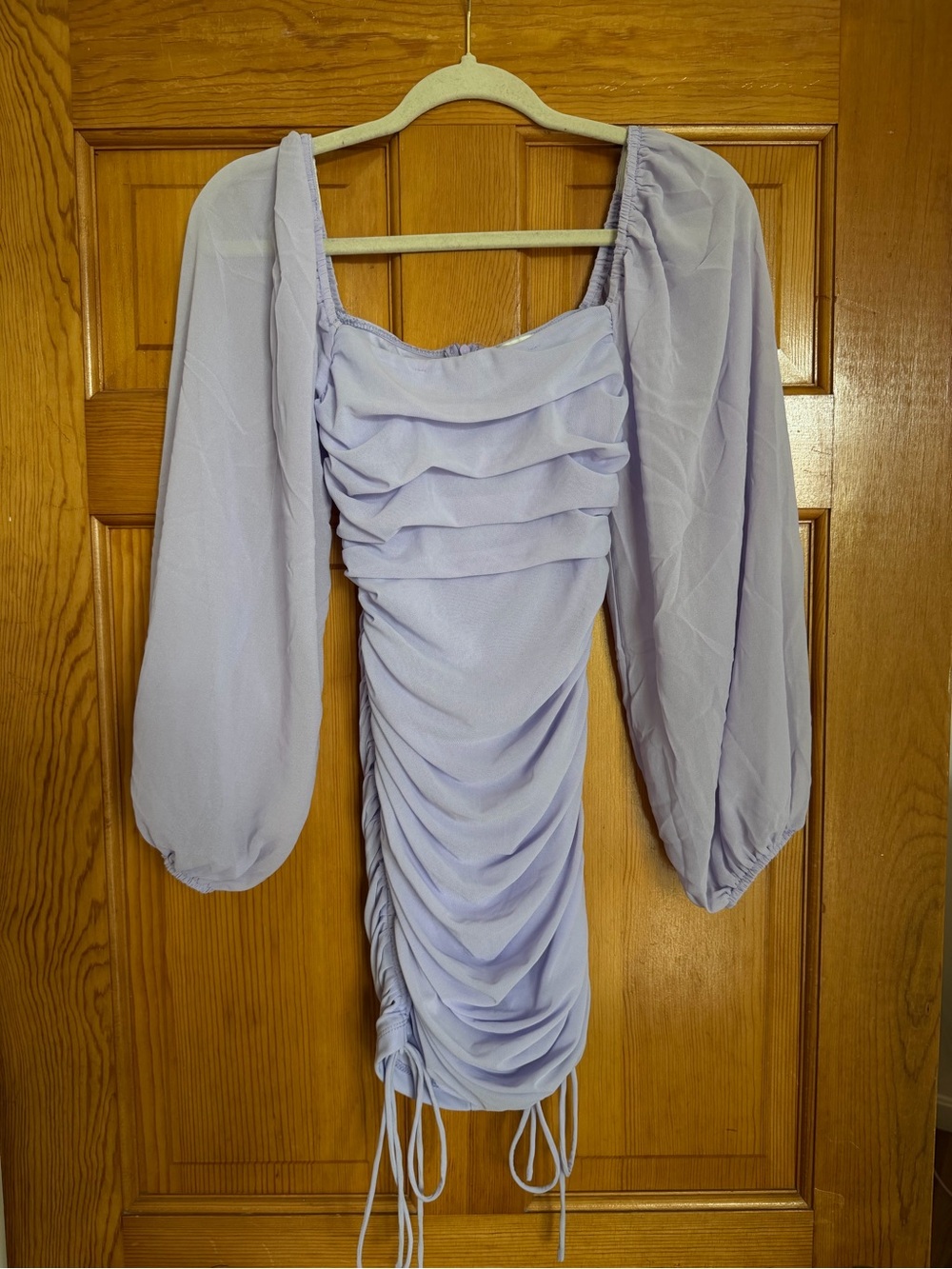Hello Molly Lilac Ruched Puff Sleeve Mini Dress - Size XS